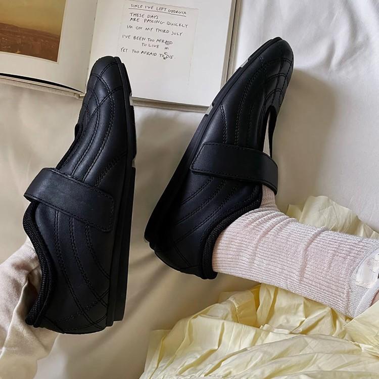 Cowhide version~ 5cm inner height increase square head flat bottom ballet shoes women's niche leather one word with shallow mouth single shoes 