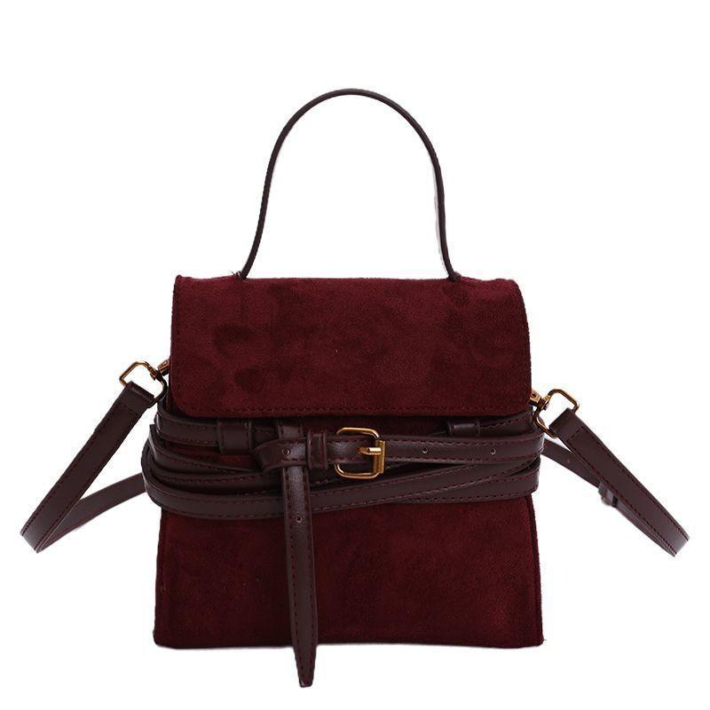 Vintage Suede-Like PU Mini Shoulder Bag Women Compact Square Crossbody With Magnetic Adjustable Strap