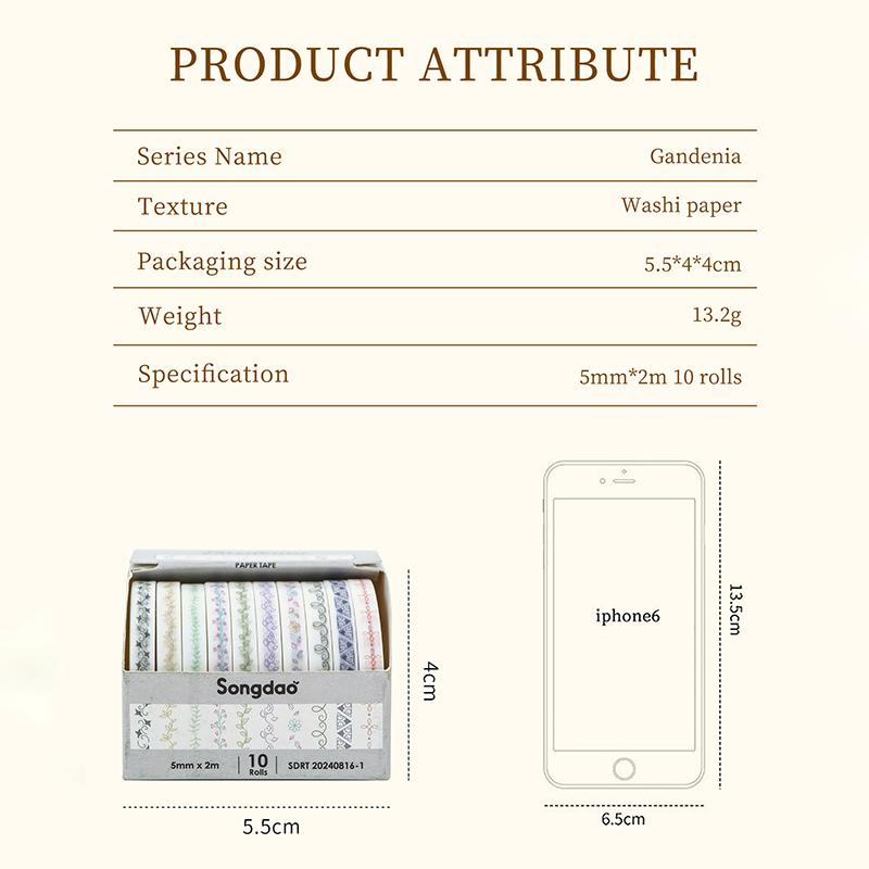 10 Role Slim Basic Bandă Washi Consumabile Scrapbooking Set Bandă Washi Curcubeu Bandă Adezivă Decorativă Jurnal Jurnal Benzi Washi