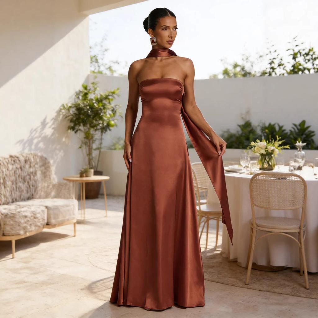 New Women's Clothing Sexy and Thin Slim Backless Tube Top Waist Dress Long Dress Women