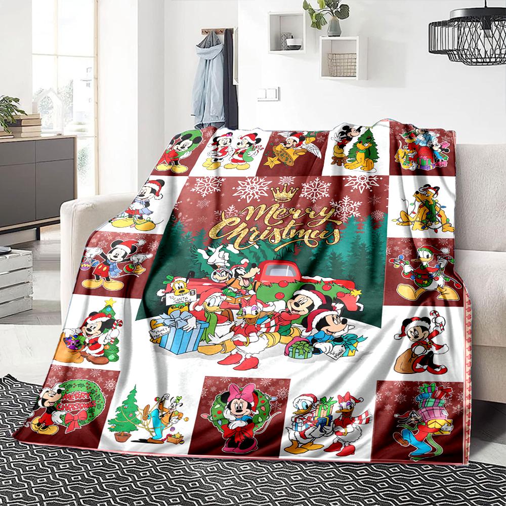 Merry Christmas Disney Characters Blanket Soft Throw Blanket For Home Bedroom Bed Sofa Travel Office Solid Christmas Blanket