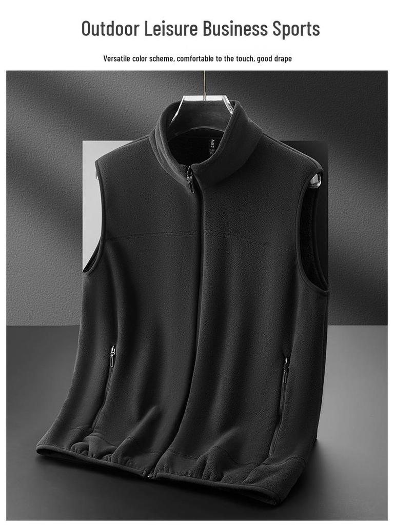 2025 Men's Stand-Up Collar Fleece-Lined Zipper Vest - Warm, Fashionable & Versatile for Autumn/Winter
