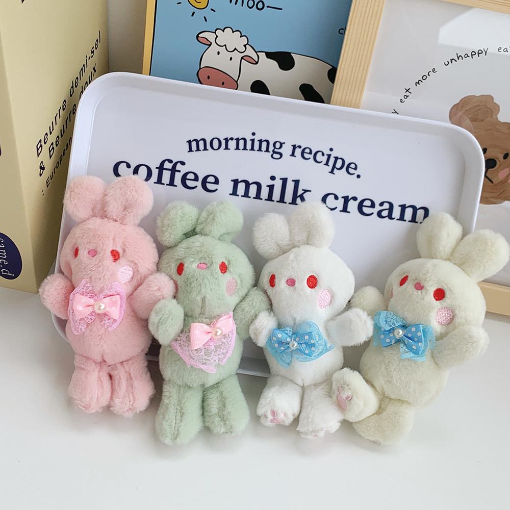 Adorable Bunny Plush Keychain Cute Bowknot Rabbit Stuffed Toy In Pink And Green