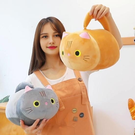 Cat Doll Plush Toy Stress Relief Soft Fluffy PP Cotton Fabric Huggable Animal Pillow Doll Snuggly Sensory Toy