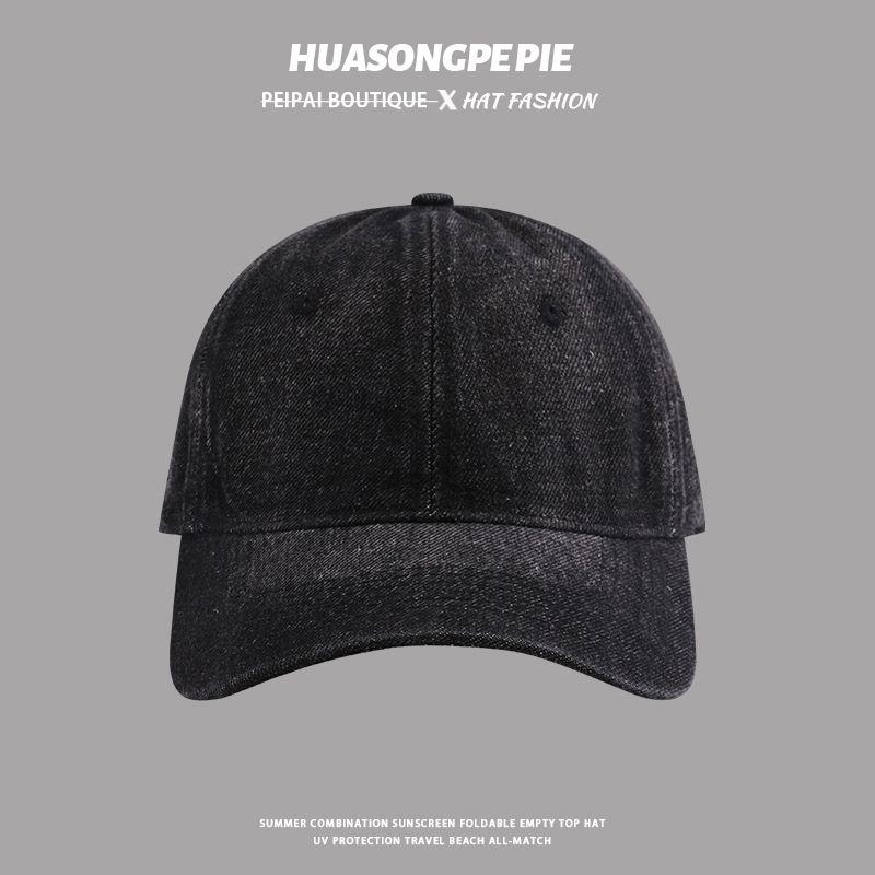 

Pure Color Denim Baseball Cap Female Spring/Summer Stylish Retro Peaked Cap Student Face Little Wild High Quality Sun Hat C3629 Black M(56-58cm)