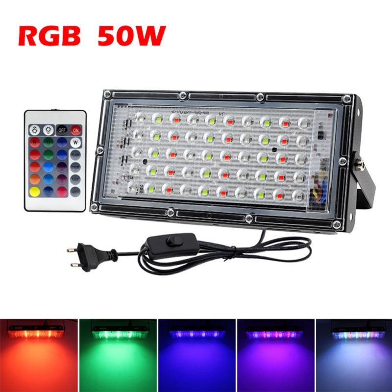Led Floodlight With Remote Control Outdoor Colorful Rgb Flood Light Spotlight Landscape Lighting