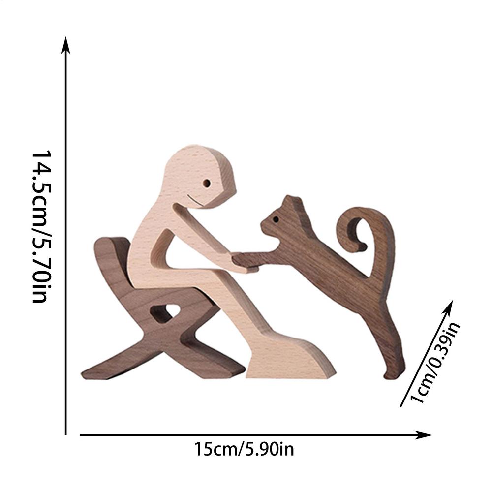Cute Wood Dog Human Statue Craft Figurine Desktop Table Ornament Carving Model Home Room Decoration Pet Sculpture Christmas Gift