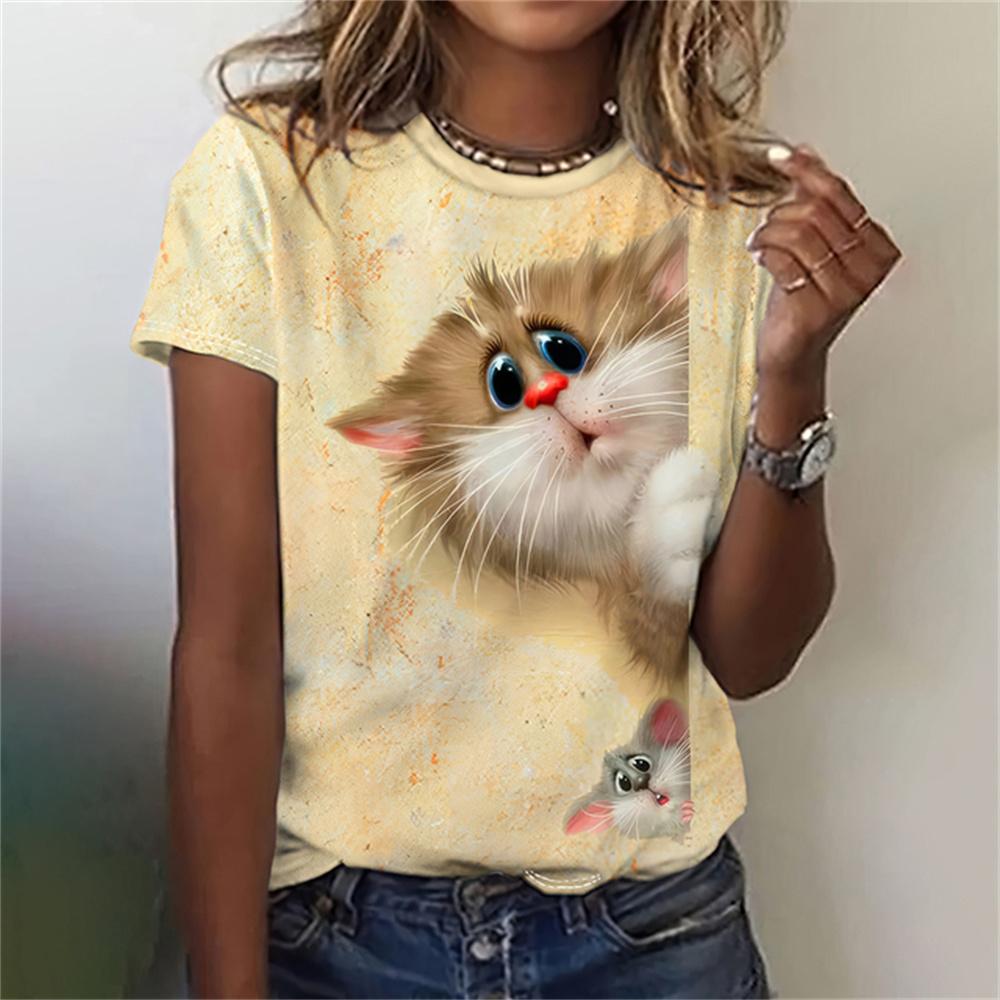 Cute Cartoon Cat Women's T-Shirts Fashion Top 3d Cute Animals T Shirt Women Casual Short Sleeve O-Neck Oversized Female Clothing