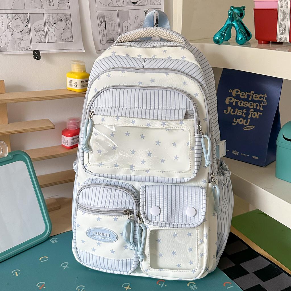 Schoolbag New Schoolbag Female Japanese Ins Cute Dopamine Contrasting Color College Style Primary and Secondary School Students Multi-compartment 