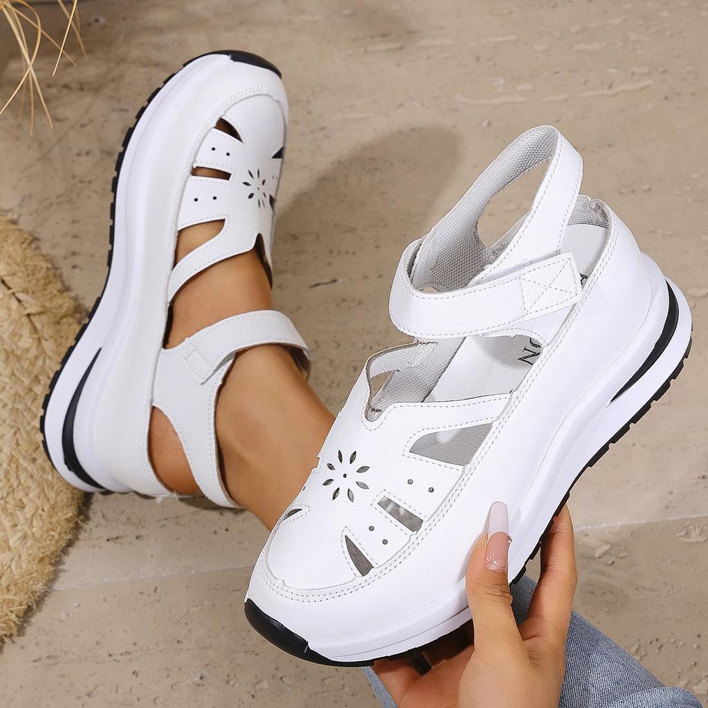 Women Sandals High Quality Buckle Strap Sandals Women New Closed Toe Office Career Sandals Summer Solid Wedge Shoes for Women