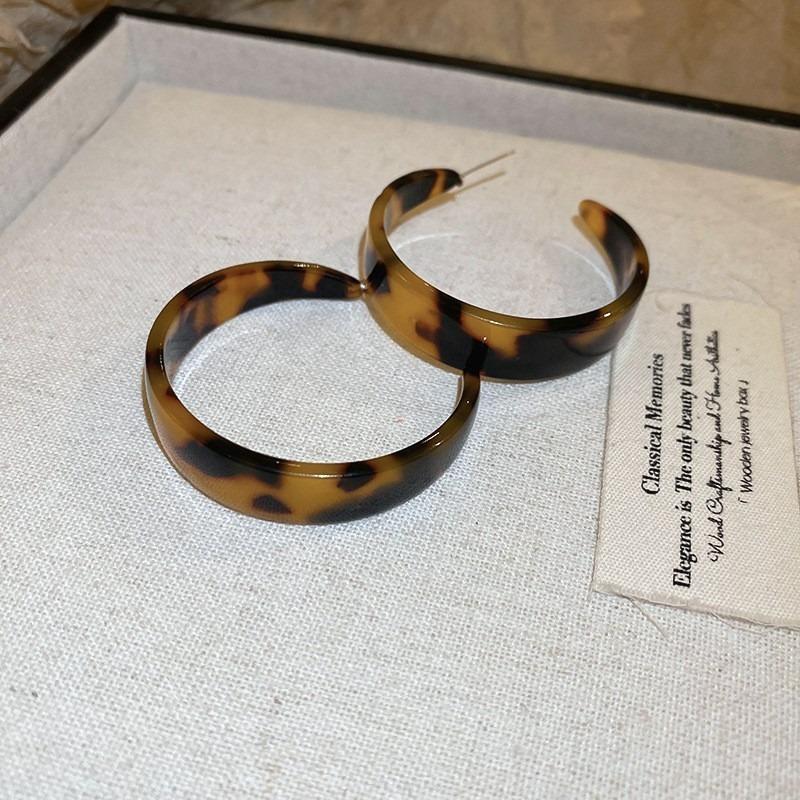 Orecchini a bottone geometrici rotondi con stampa leopardata in resina e pelle con ago d'argento moda autunno e inverno orecchini di nicchia di alta gamma da donna