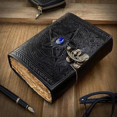Старовинний шкіряний чорний щоденник, третє око, камінь, журнал, заклинання, відьма, книга тіней, найкращі подарунки для чоловіків, жінок