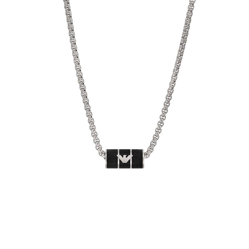 Emporio Armani Black Beaded Pendant Necklace Men necklace Silver EGS2919040 EGS2919040