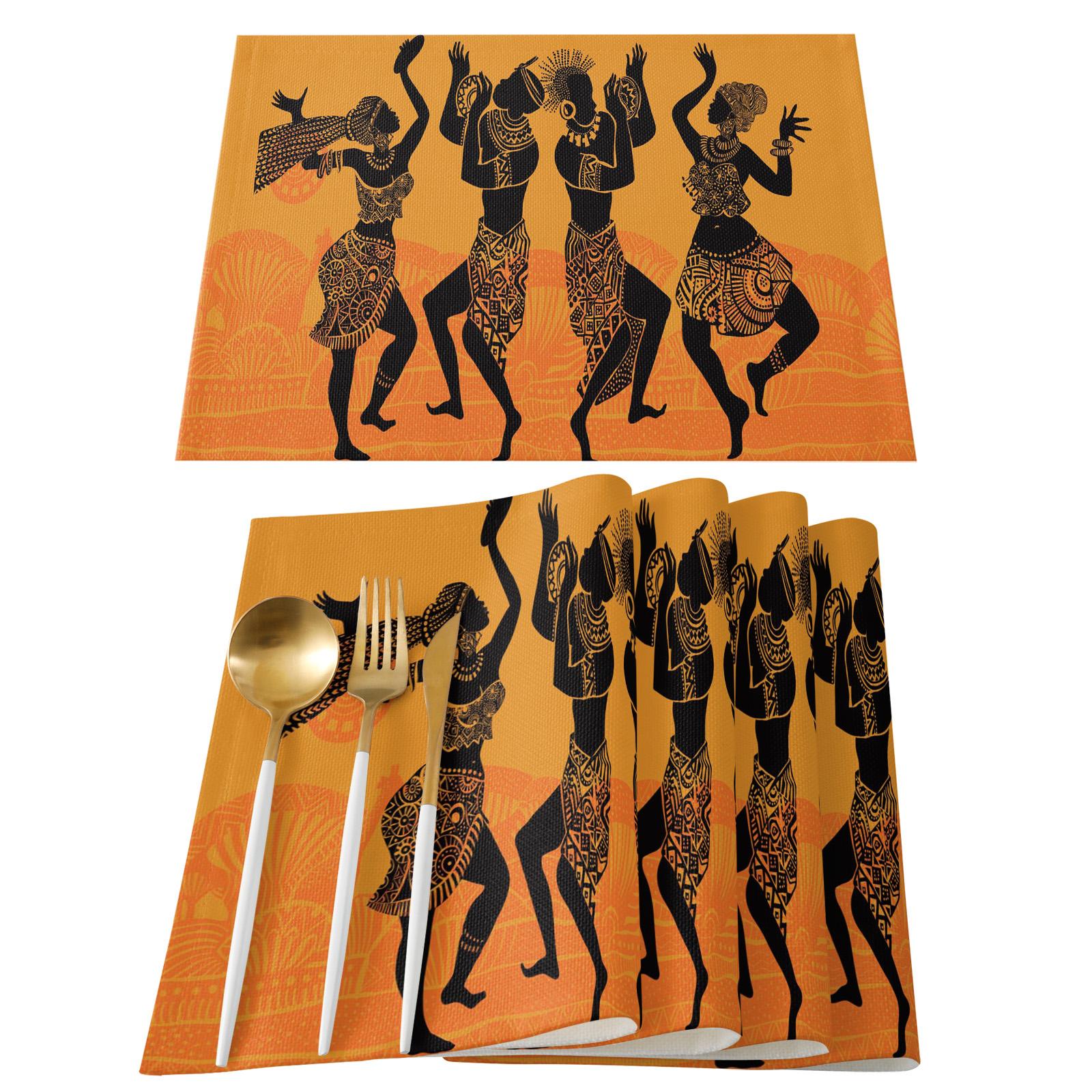 

2/4/6pcs Set Table Mats Ethnic African Women Printed Linen Table Napkin Kitchen Accessories Home Party Decorative Placemats 2pcs 30x45cm