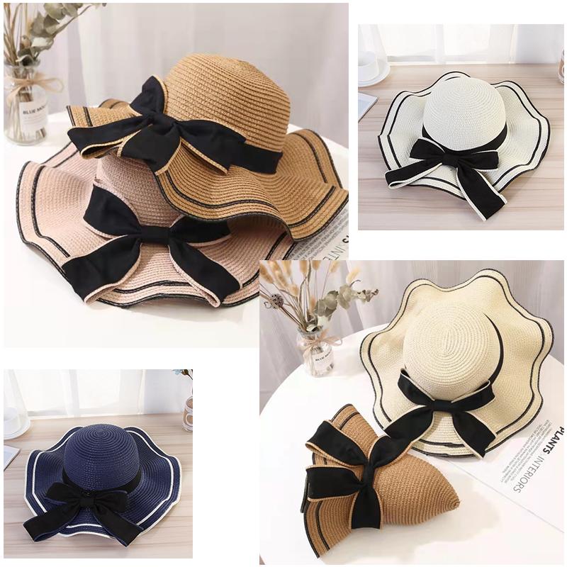 Damen Sommer Sonnenhut Strand Schlapphut Breit Krempe Strohhut mit Schleife