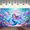 Meerjungfrau Happy Birthday Hintergrund Foto Requisiten, Happy Birthday Polyester Banner Dekoration, Geburtstagsparty Wanddekoration