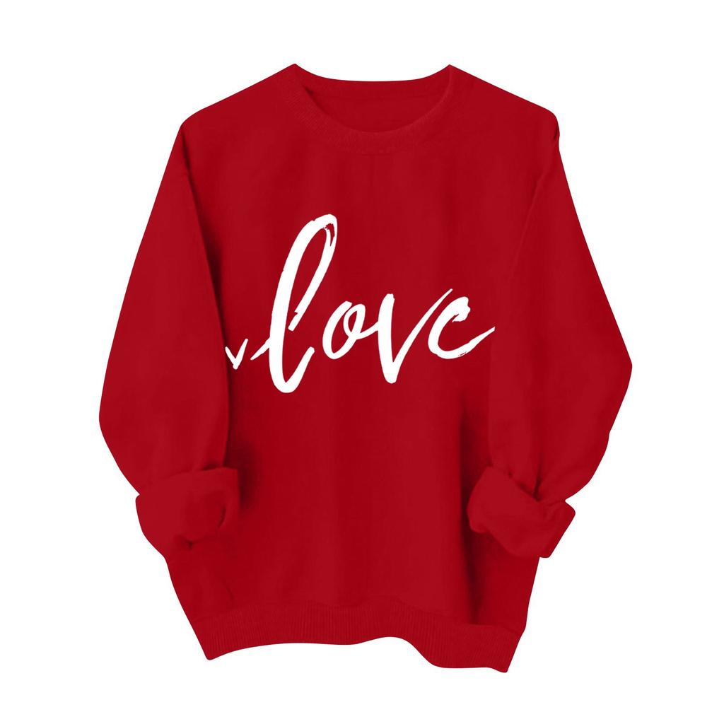 Sudadera informal a la moda para mujer, manga larga, estampado de corazón para San Valentín