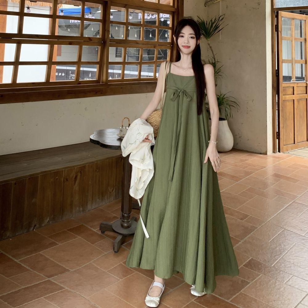 Plus Size Women's Chinese Style Waist-Cinching Camisole Dress & Fairy Cardigan Set
