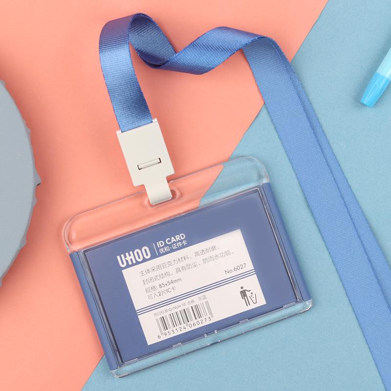 Transparent Acrylic ID Card Holder with Lanyard for Employees and Students