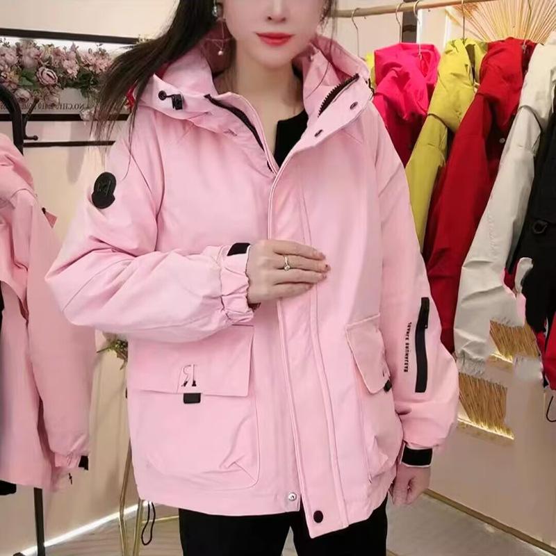 Women’s Short Hooded Windproof Jacket With Big Pockets Workwear Coat