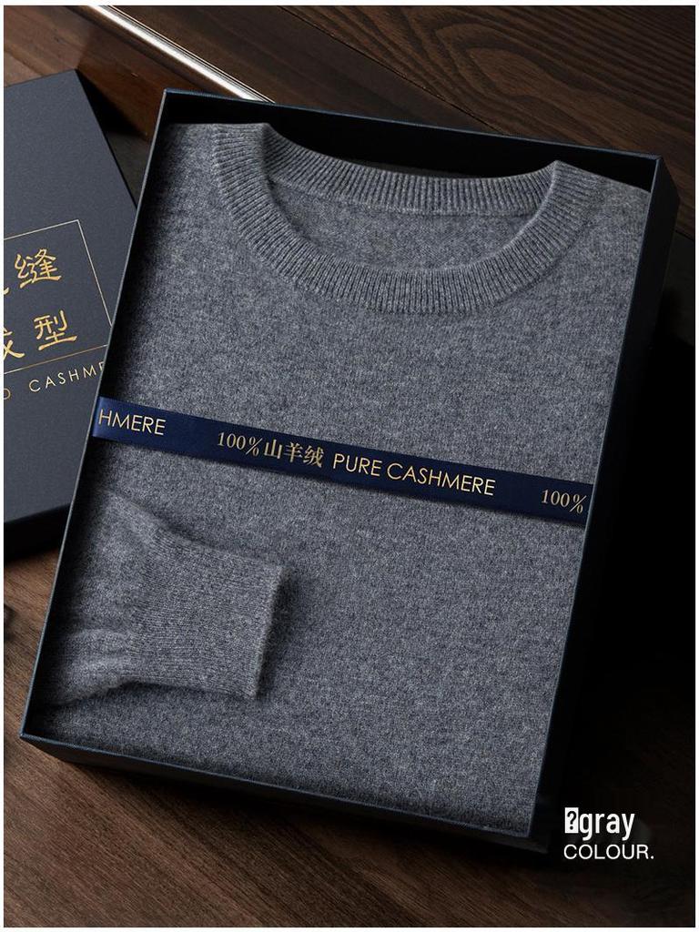 Men's 100% Pure Cashmere Pullover Sweater - Round Neck, Loose Fit, Thick & Warm for Autumn/Winter
