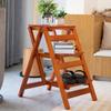 Solid Wood Foldable Ladder with Non-Slip Steps - Multi-Functional, Portable, Stackable, and Ideal for Household Climbing and Storage.
