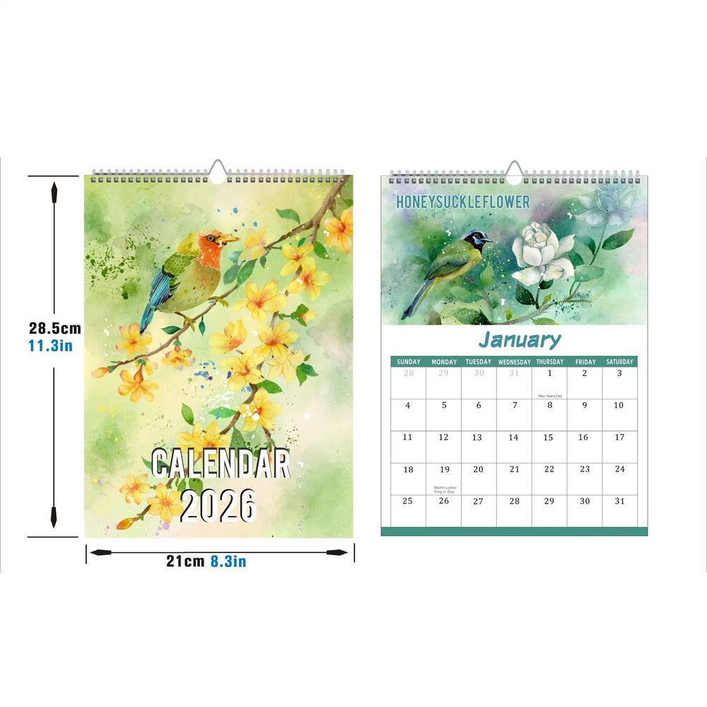 

Bird Lovers Wall Calendar 2026 Flower & Bird Wall Calendar 12 Month Artistic Design Nature Lovers Collection for Study Dorm