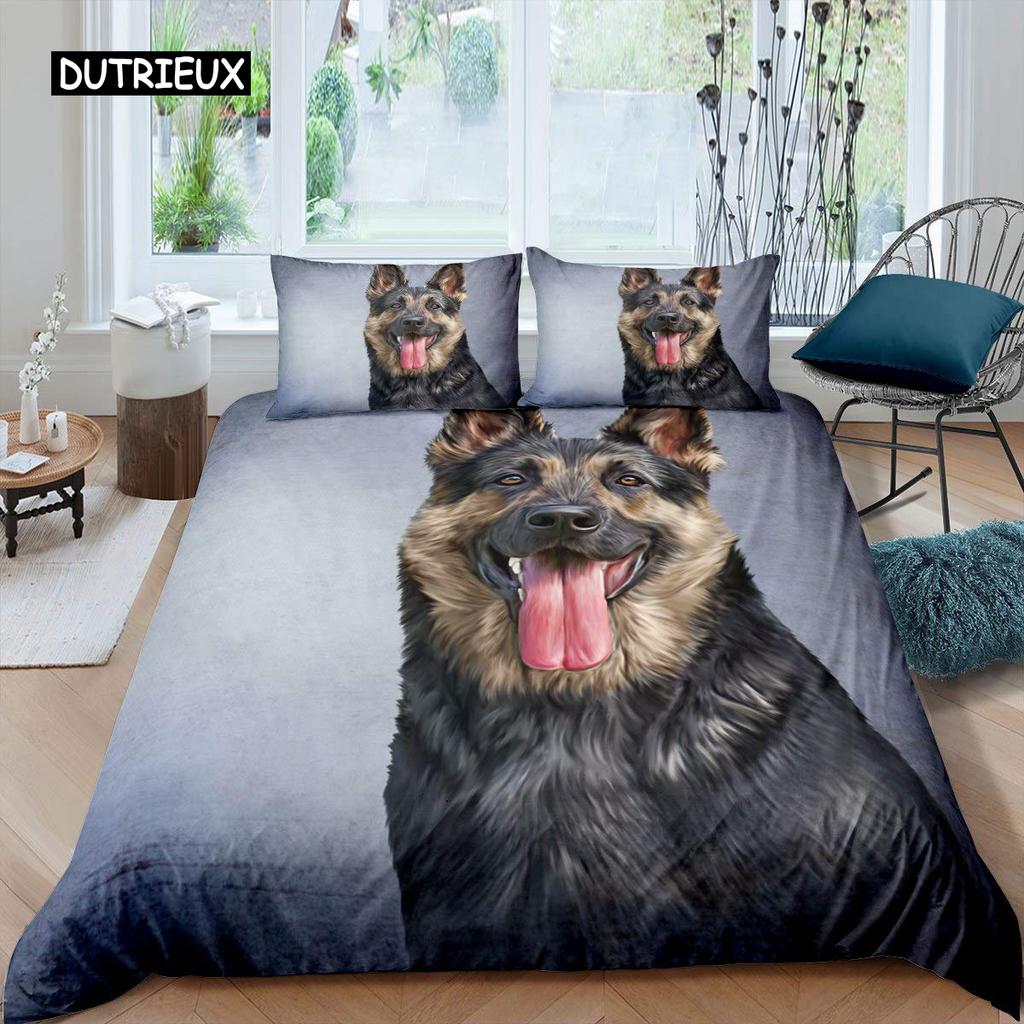 German Shepherd Duvet Cover Set 3D German Shepherd Puppy Print Bedding Set for Kids Boys Girls Pet Animal Theme Comforter Cover