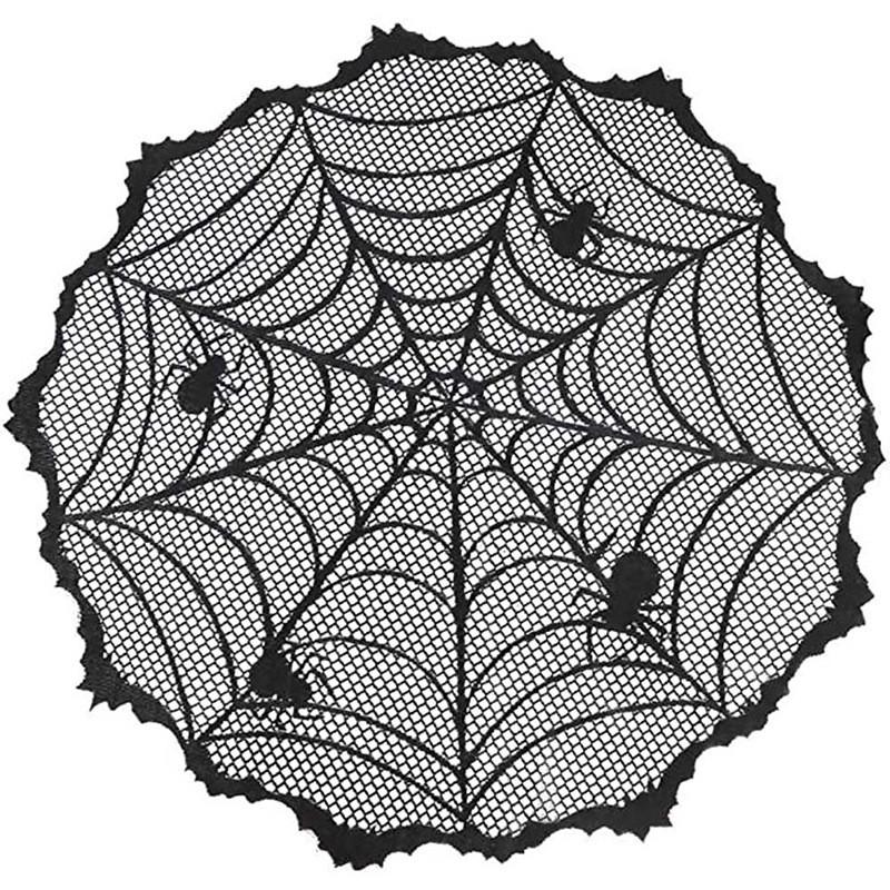 Stylish Black Lace Halloween Table Flag Featuring Creepy Bat And Spider Web Patterns