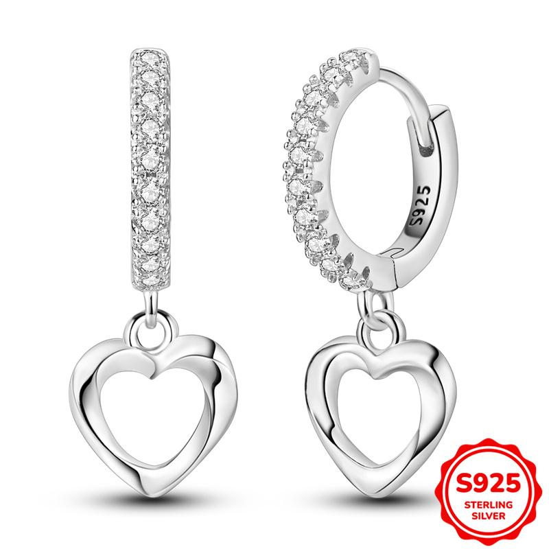 925 Sterling Silver Cubic Zircon Earrings Double  For Women Heart Star Moon Earrings Elegant Birthday Jewelry Gifts