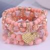 Bohemian Multilayer Elastic Rope Bracelet with Alloy Heart Pendant