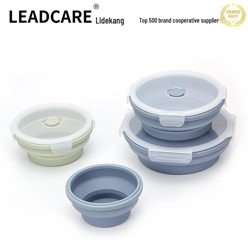 Silicone Collapsible Lunch Box - Round Food Storage Container for Outdoor Picnic or Travel.
