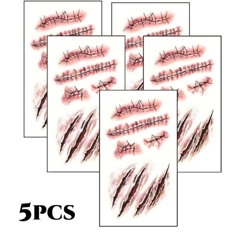 3D Fake Scar Tattoos Sticker Body Face Realistic Scab Temporary Tattoos Halloween Horror Wound Bloody DIY Makeup Stickers
