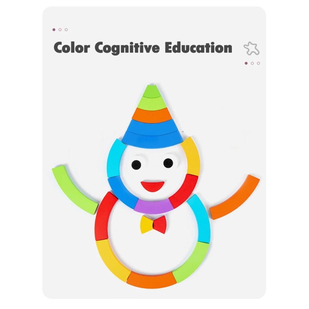 Children DIY Jigsaw Puzzle Rainbow Sensory Wooden Toys Tangram Puzzle Toys Montessori Education Imagination Shape Matching Games