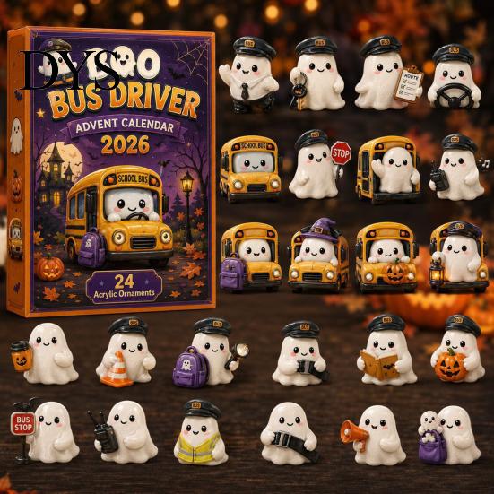 Halloween Advent Calendar Calendar, 24-Day Acrylic Ghost Figure Countdown Set to with Diverse Themes, Cute Desk Decor, Collectible Holiday Gift