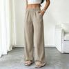 Women's Pleated Wide Leg Pants with Pockets, Elastic High Waist Flowy Casual Trousers