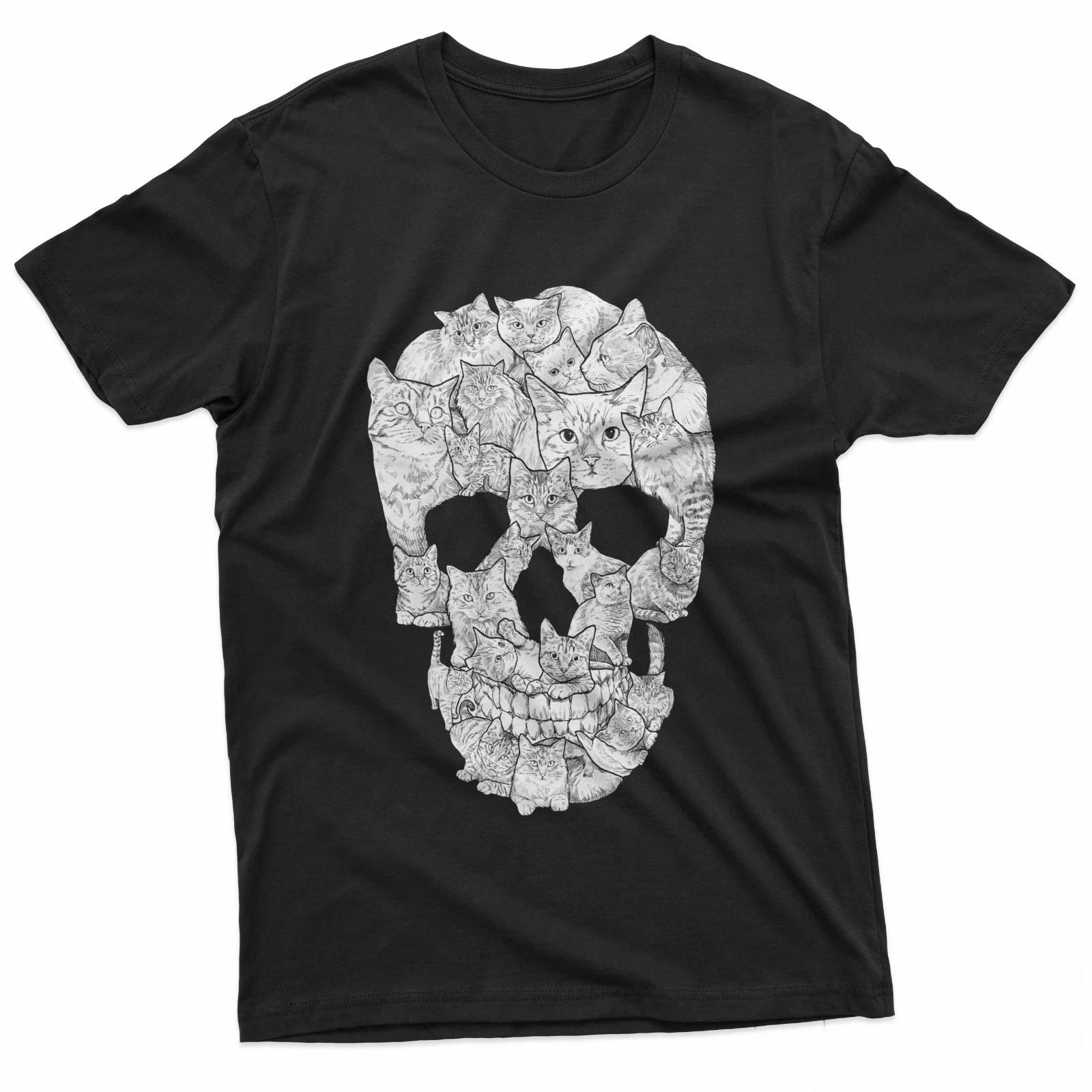 Cute Cats Skull 100% Cotton T-shirt Mens Tees Top 2XL
