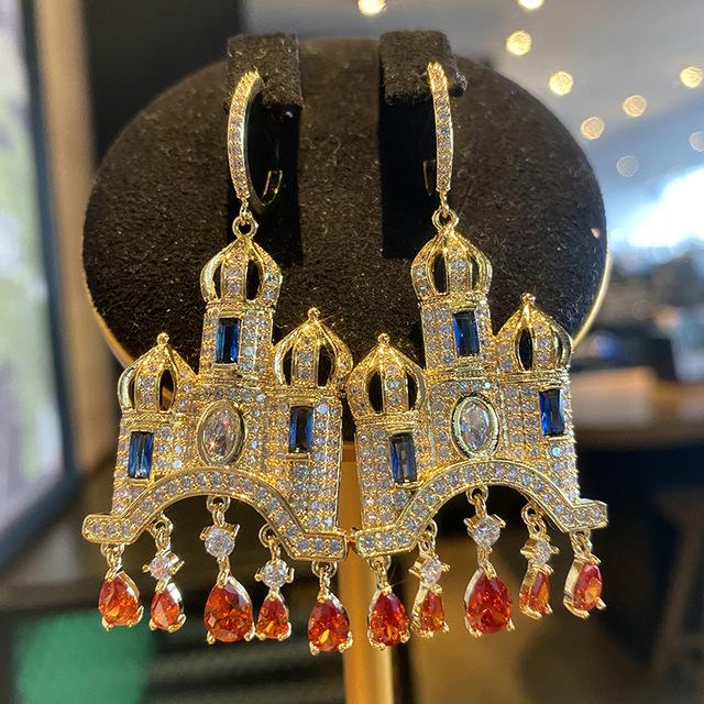 925 Silver Needle Personality Earrings Fairytale Castle Earrings for Girl Cute Earrings Women's Jewelry Party Gift