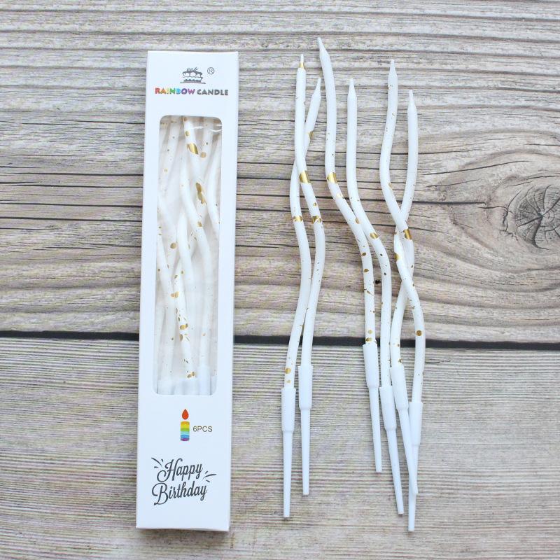 

Новые черные и белые золотые точки свечи для торта на день рождения креативные спиральные для вечеринки 6 штук украшение для выпечки A15 white gold candle