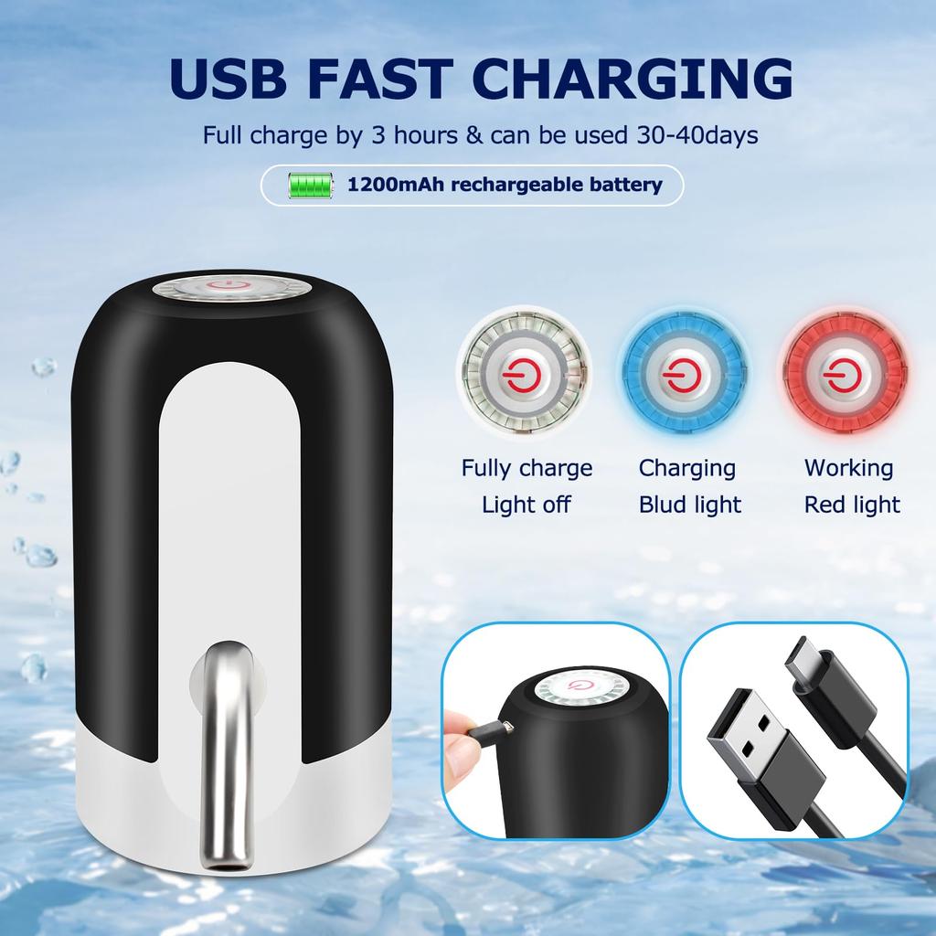 1Pcs Black/White Automatic Water Bottle Pump USB Charging Water Pump One Button Automatic Switch Of Water Dispenser