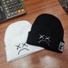 Simple Funny Sad Face Expression Warm Ear for Protection Knitted Hat Personality Outdoor Trend All-match for Men Women