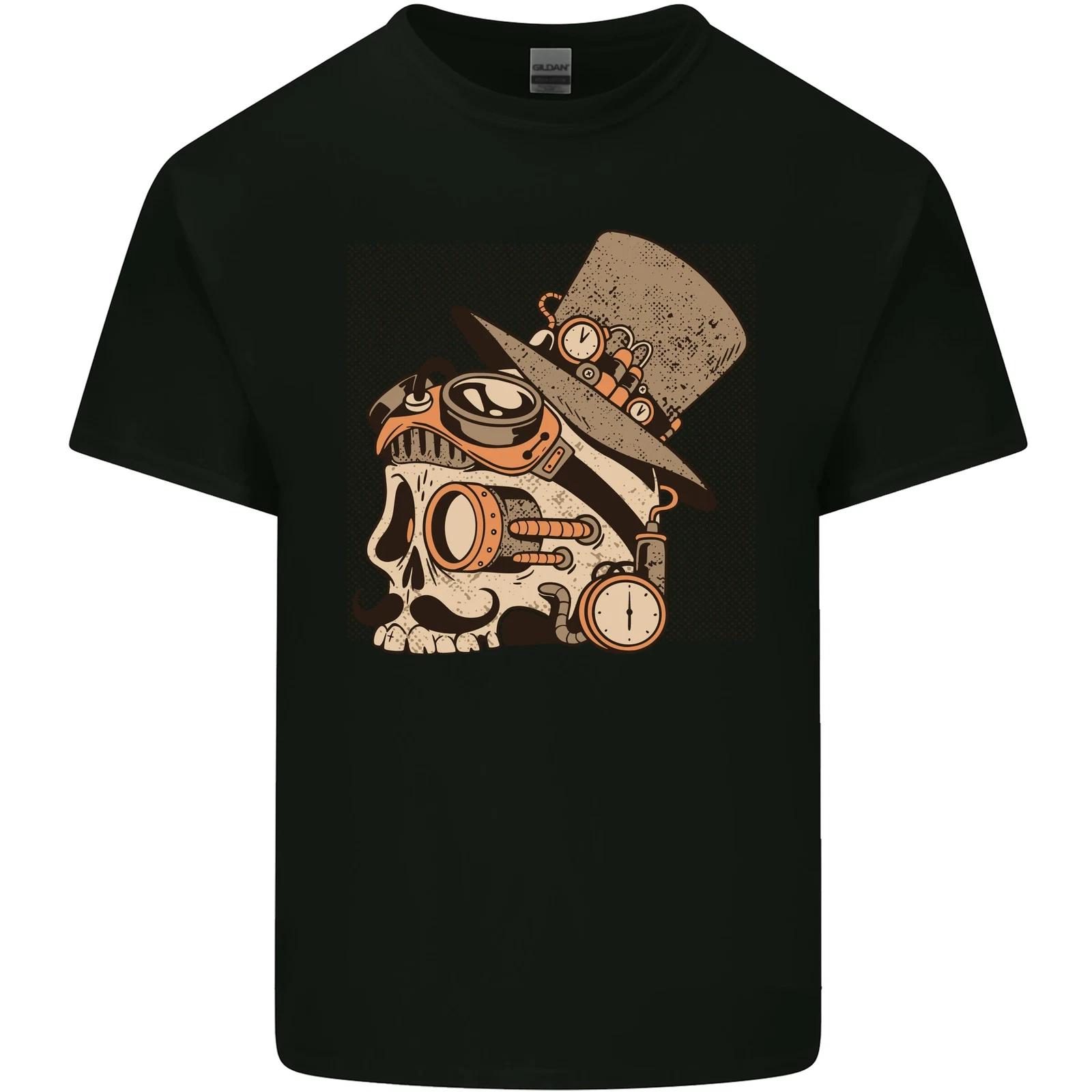 Steampunk Skull With Moustache Kids T-Shirt Childrens XL