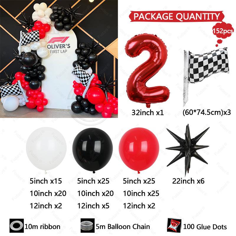 152Pcs Race Car Theme Balloon Garland Arch Kit Red Black White Latex Balloons Boy's Birthday Party Baby Shower Decoration Gift