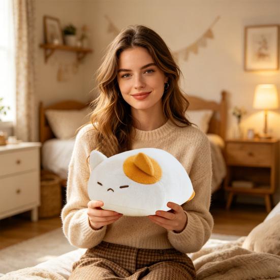 Lying Down Cat Plush Pillow, Soft Stuffed Kitten Doll, Cute Sleeping Cat Plushie for Bedroom, Cuddle Toy Gift for Girls