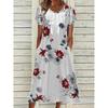 Summer New Plus Size Women Printed Dress Round Neck Vintage Print Floral Loose Dress Women Elegant Fashion Vacation Slim Long Dress with Pockets 26376