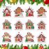 Christmas Tree Hanging Baubles 12Pcs Wooden Gingerbread House Ornaments for Decorations, Rustic Xmas Decor with Festive Candy And Snow Designs