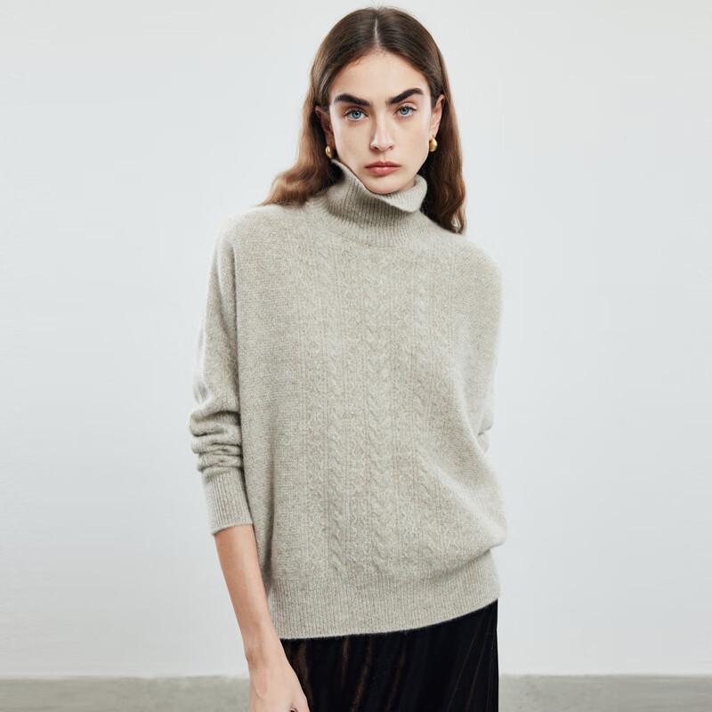 PALUOPO Women's High-Neck Cable Knit Cashmere Sweater