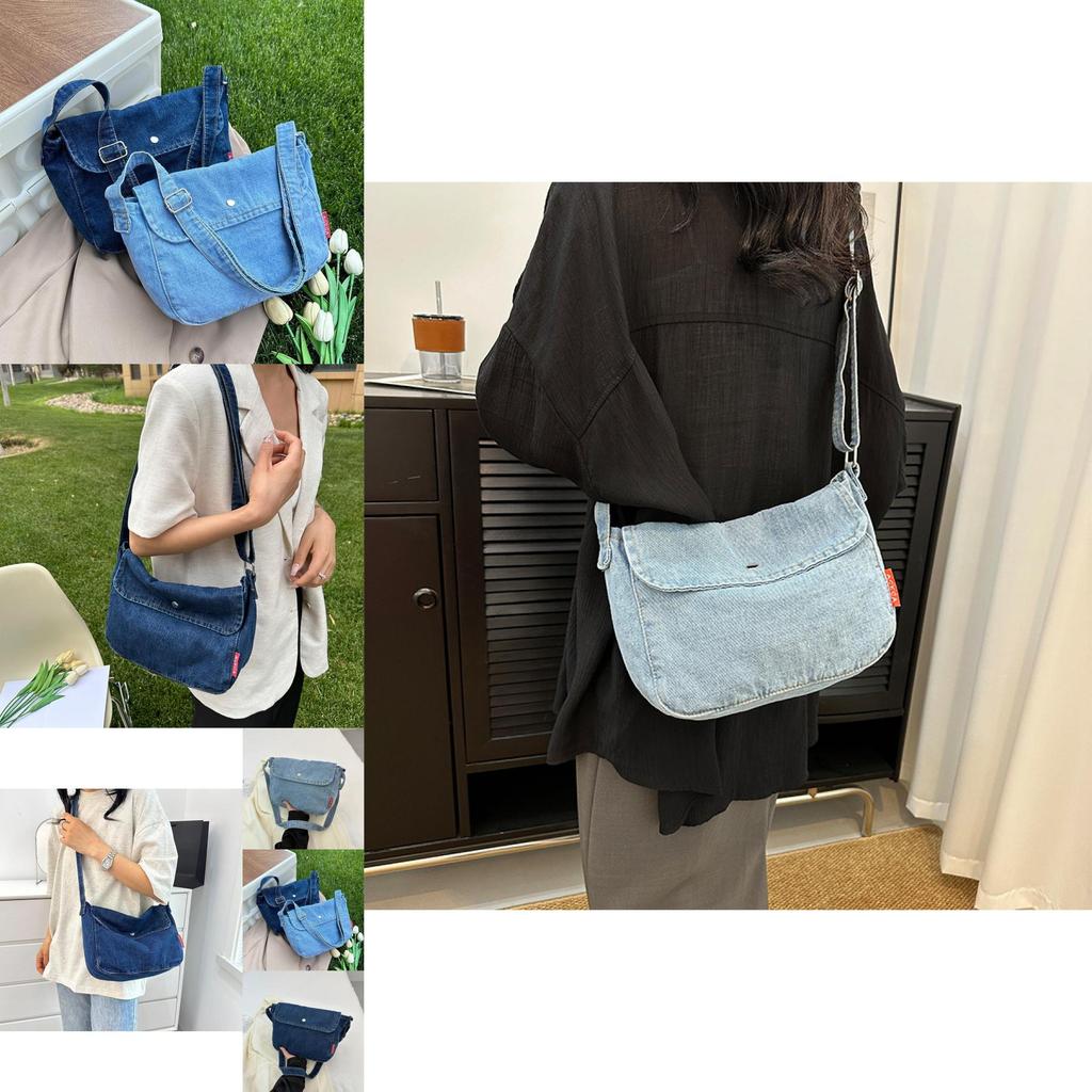 Stylish Large Capacity Canvas Tote Bag For Casual Vintage Commuting In Dark Blue And Light Blue