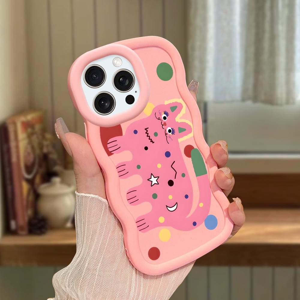 For iPhone Redmi 13 13C 14C Note 13 12 Pro Samsung A05 A06 A13 A14 A15 A16 Honor X6 X6a X8 X8a Cute Cartoon Cat Soft Wave Edge Støtsikkert bakdeksel