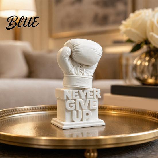 Three-Dimensional Sports Sculpture 3D-Printed Ornament Up Glove Boxing Never Give Statue Inspiring for Home Study Room Decoration Office Desk